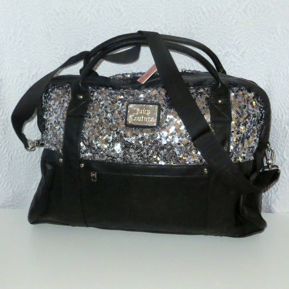 Juicy Couture Large Weekender Bag Black Silver Sequins Y2K Style New - Picture 1 of 13
